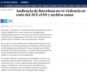 ARCHIVADA LA CAUSA POR LA OCUPACIÓN DE LAS VIAS DEL AVE